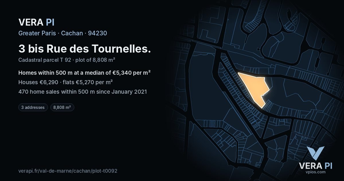 3 bis Rue des Tournelles, Cachan at night – the plot lit, the parcels around coloured by the prices near them