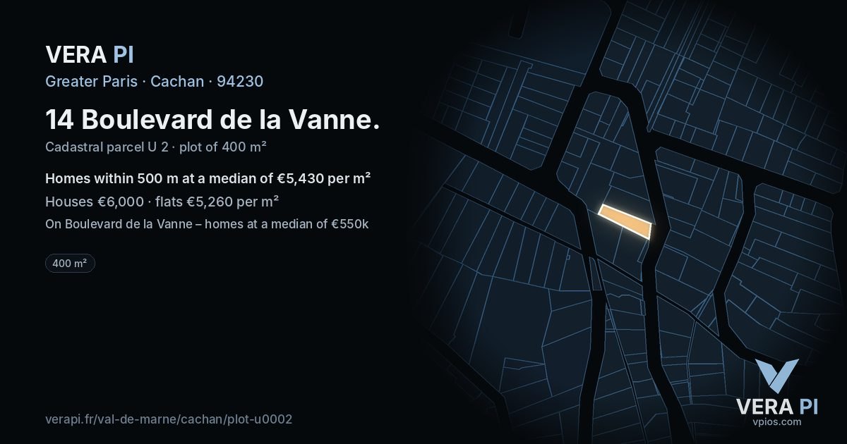 14 Boulevard de la Vanne, Cachan at night – the plot lit, the parcels around coloured by the prices near them