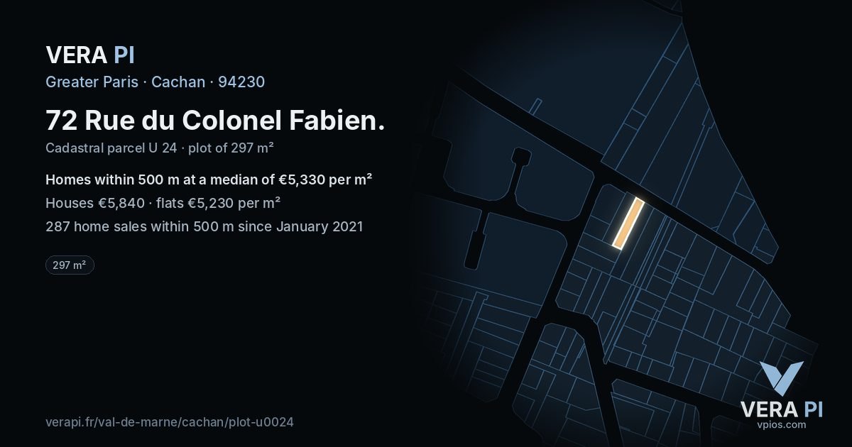 72 Rue du Colonel Fabien, Cachan at night – the plot lit, the parcels around coloured by the prices near them