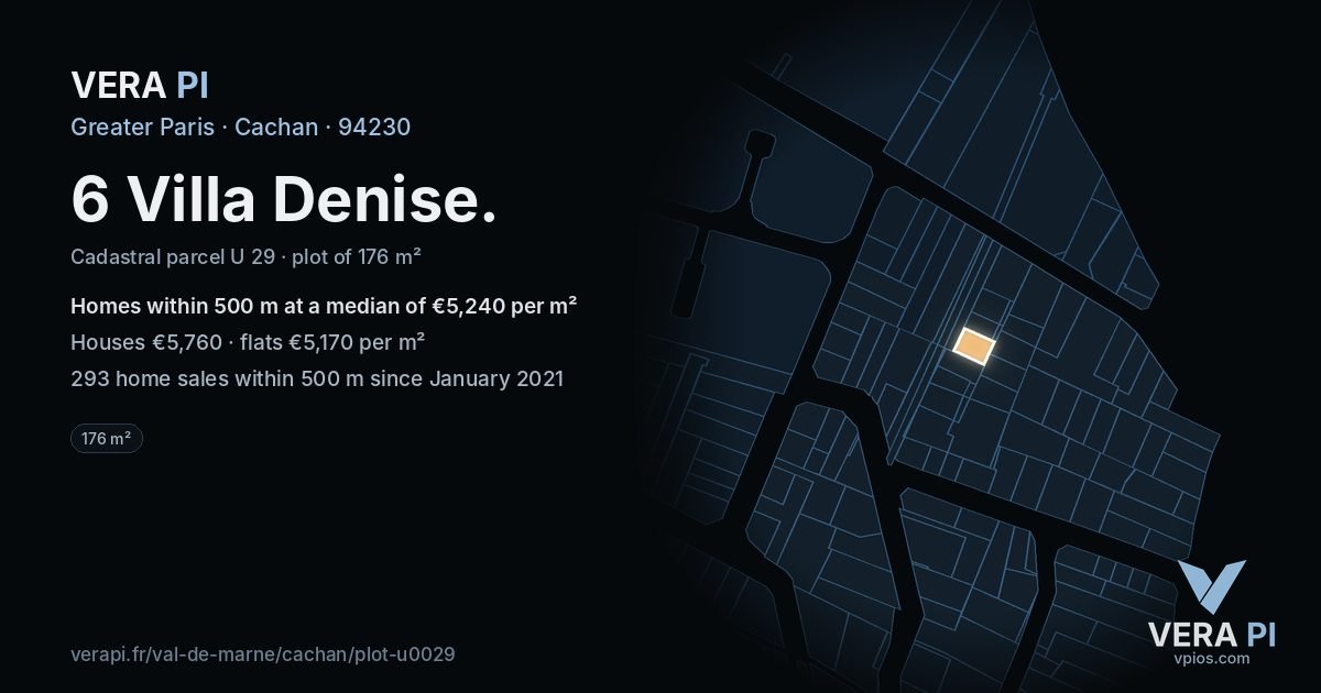 6 Villa Denise, Cachan at night – the plot lit, the parcels around coloured by the prices near them