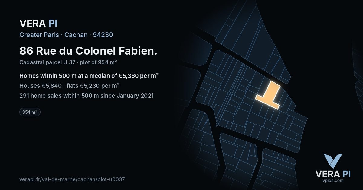 86 Rue du Colonel Fabien, Cachan at night – the plot lit, the parcels around coloured by the prices near them