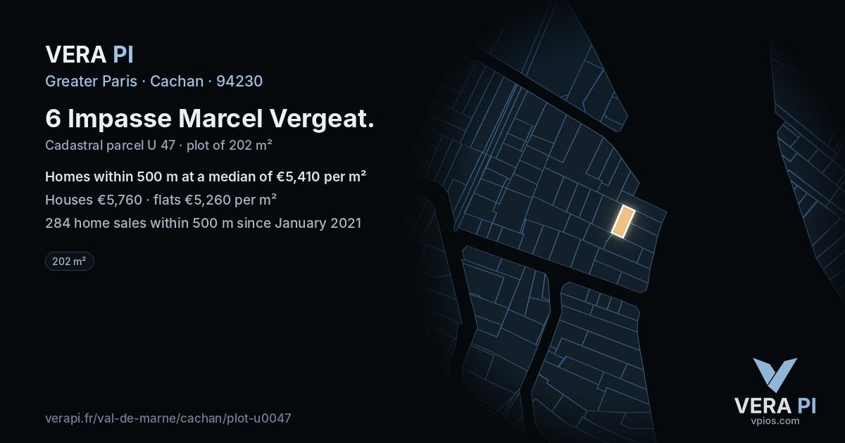 6 Impasse Marcel Vergeat, Cachan at night – the plot lit, the parcels around coloured by the prices near them