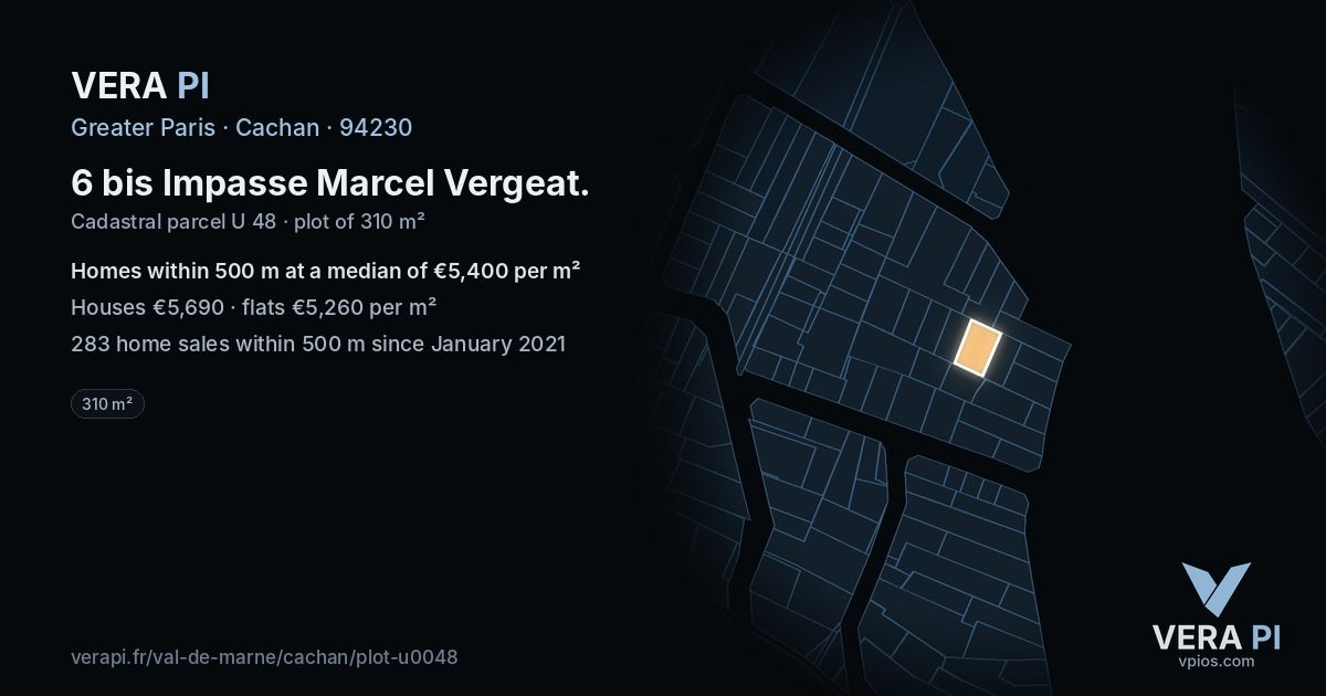 6 bis Impasse Marcel Vergeat, Cachan at night – the plot lit, the parcels around coloured by the prices near them