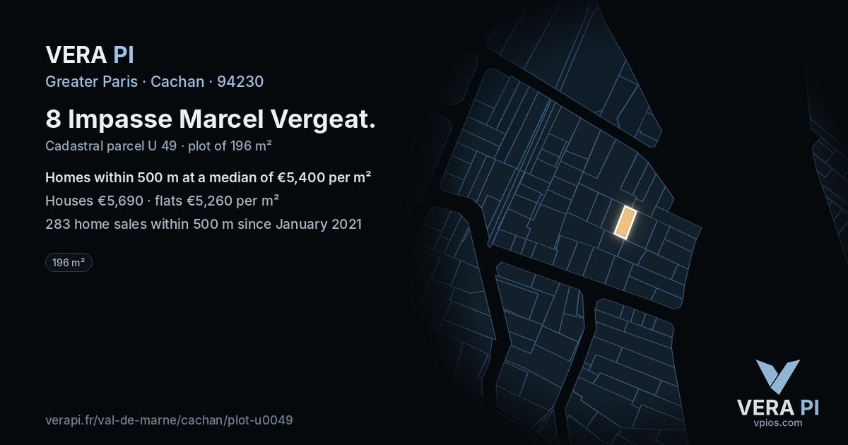 8 Impasse Marcel Vergeat, Cachan at night – the plot lit, the parcels around coloured by the prices near them