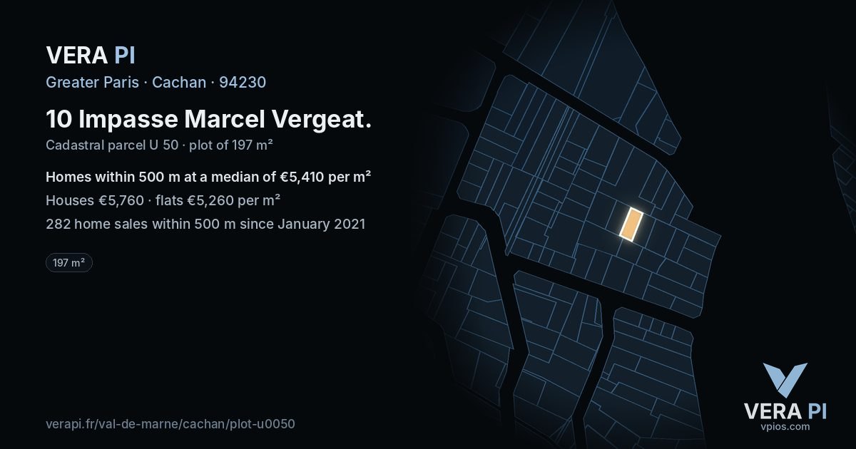 10 Impasse Marcel Vergeat, Cachan at night – the plot lit, the parcels around coloured by the prices near them