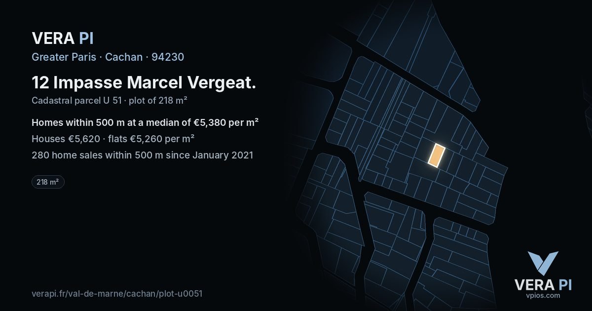 12 Impasse Marcel Vergeat, Cachan at night – the plot lit, the parcels around coloured by the prices near them