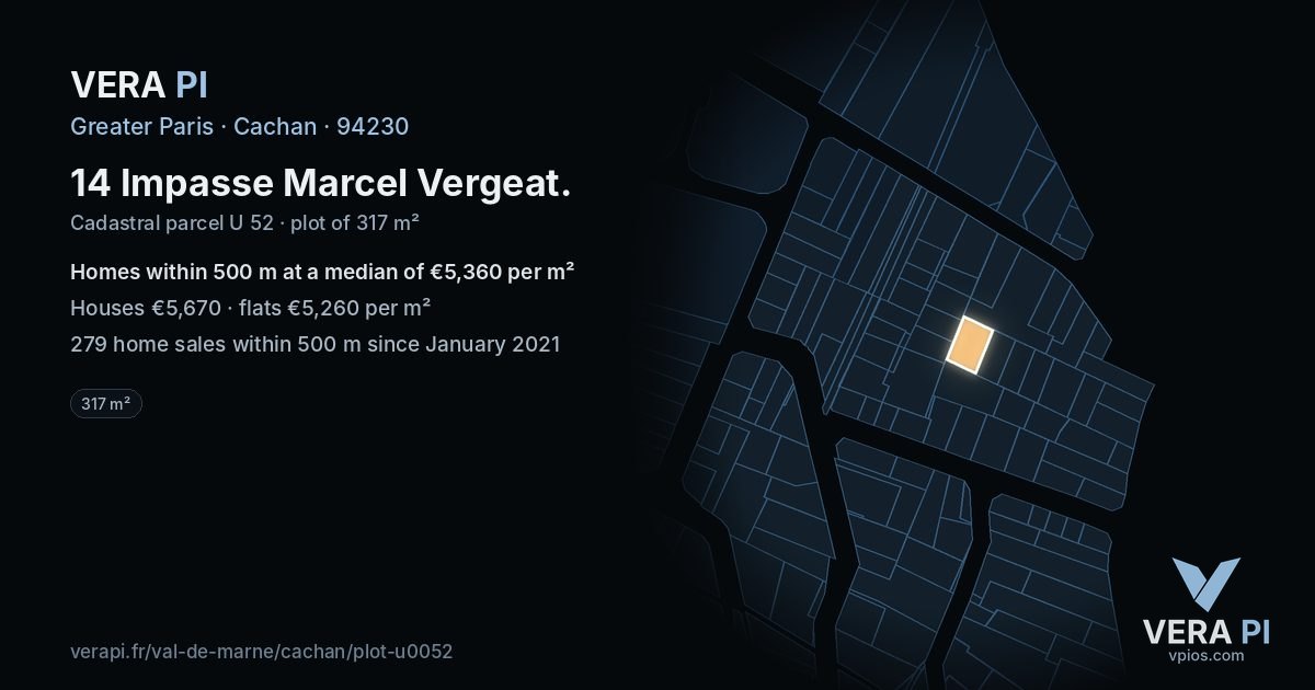 14 Impasse Marcel Vergeat, Cachan at night – the plot lit, the parcels around coloured by the prices near them