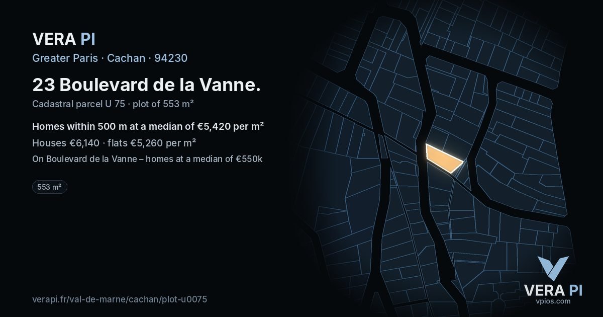 23 Boulevard de la Vanne, Cachan at night – the plot lit, the parcels around coloured by the prices near them