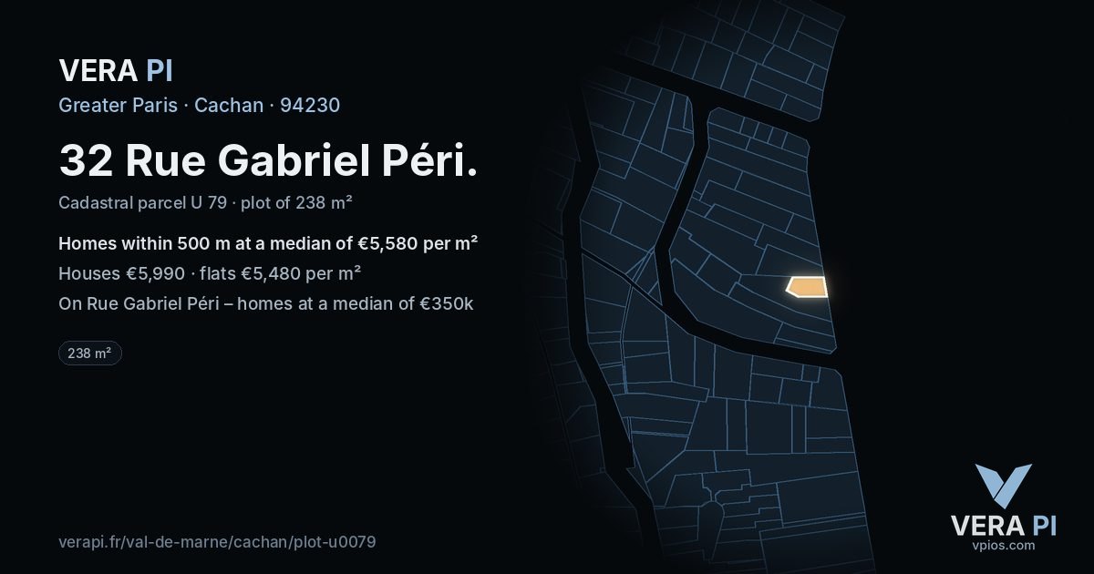 32 Rue Gabriel Péri, Cachan at night – the plot lit, the parcels around coloured by the prices near them