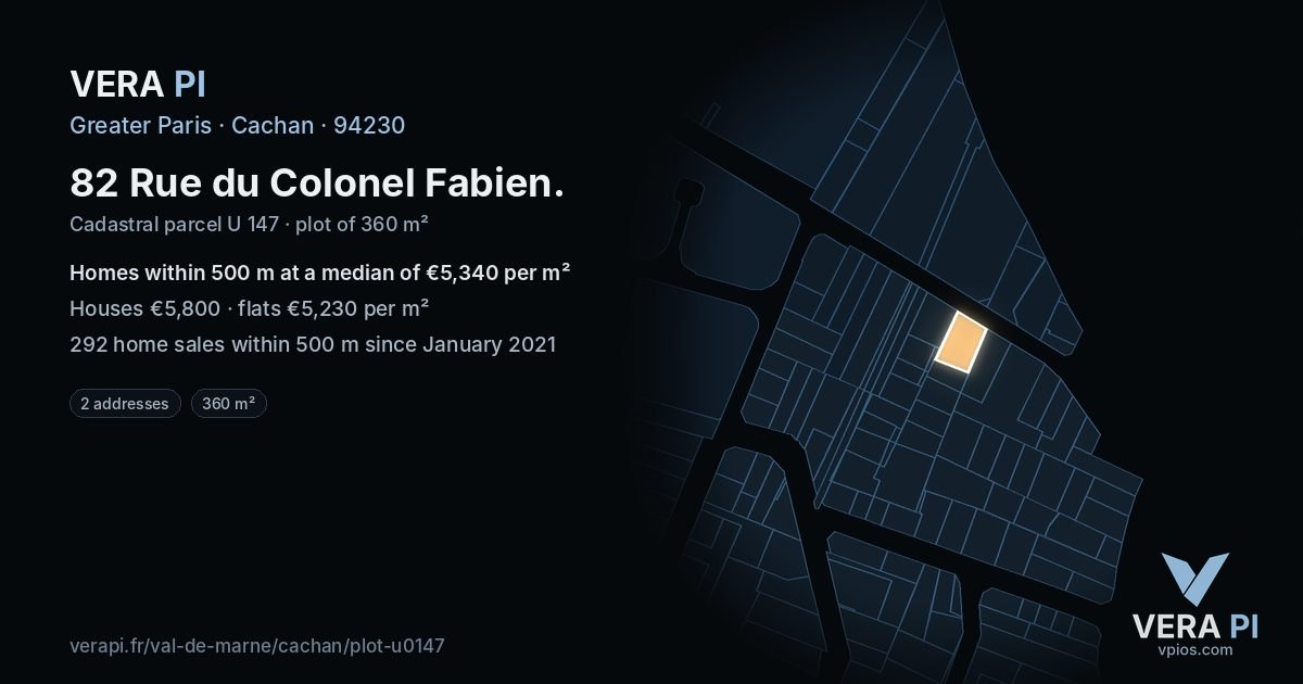 82 Rue du Colonel Fabien, Cachan at night – the plot lit, the parcels around coloured by the prices near them