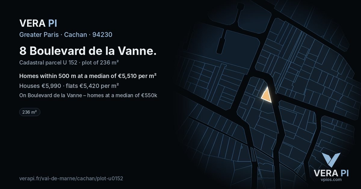 8 Boulevard de la Vanne, Cachan at night – the plot lit, the parcels around coloured by the prices near them