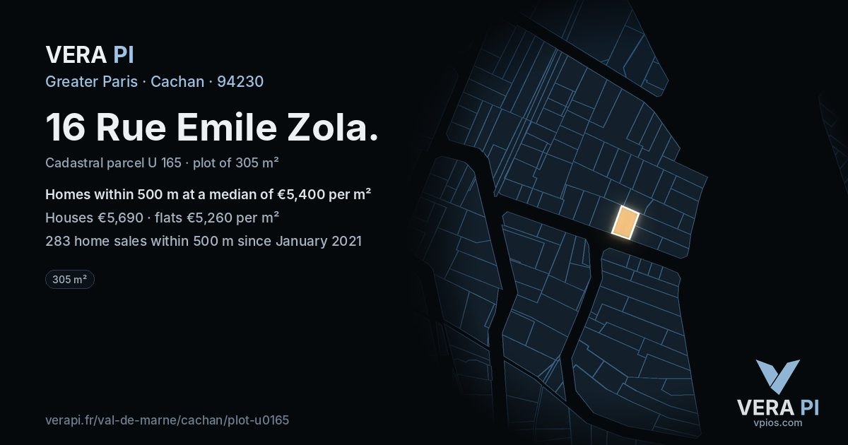 16 Rue Emile Zola, Cachan at night – the plot lit, the parcels around coloured by the prices near them