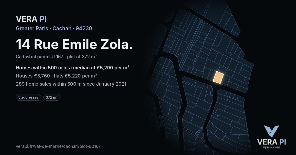 14 Rue Emile Zola, Cachan at night – the plot lit, the parcels around coloured by the prices near them