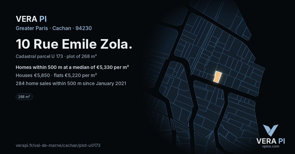 10 Rue Emile Zola, Cachan at night – the plot lit, the parcels around coloured by the prices near them