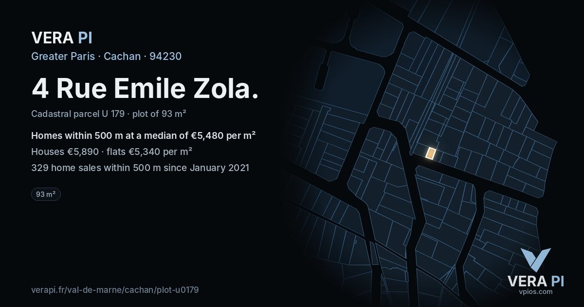 4 Rue Emile Zola, Cachan at night – the plot lit, the parcels around coloured by the prices near them