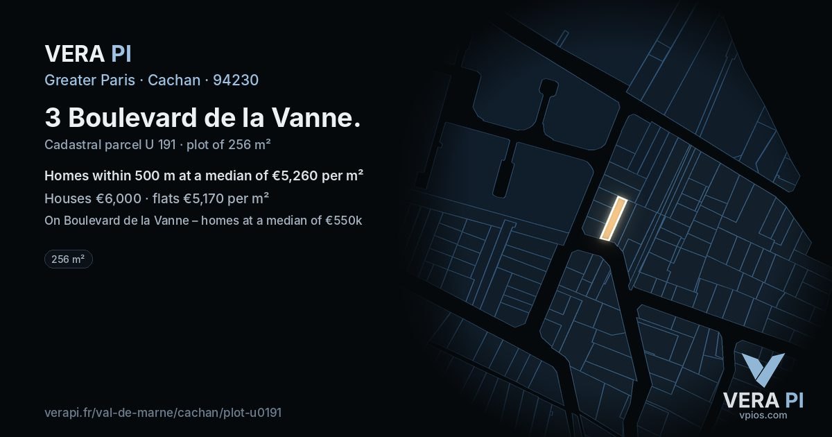3 Boulevard de la Vanne, Cachan at night – the plot lit, the parcels around coloured by the prices near them