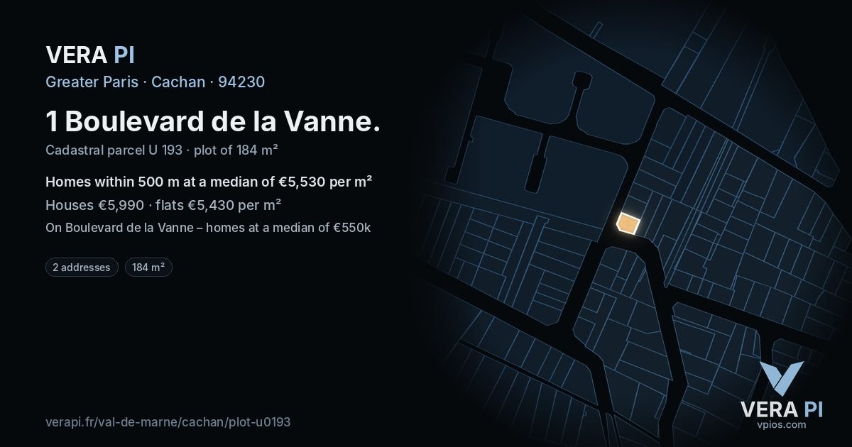 1 Boulevard de la Vanne, Cachan at night – the plot lit, the parcels around coloured by the prices near them