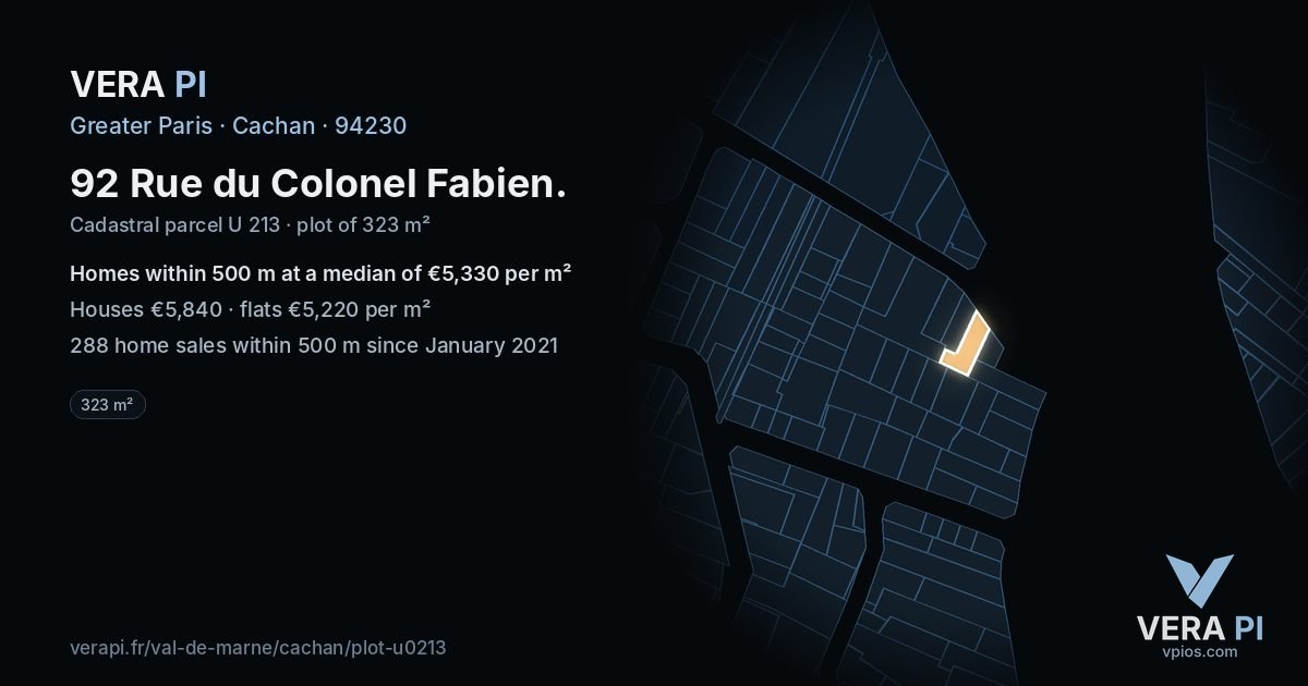 92 Rue du Colonel Fabien, Cachan at night – the plot lit, the parcels around coloured by the prices near them