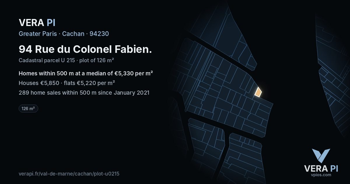 94 Rue du Colonel Fabien, Cachan at night – the plot lit, the parcels around coloured by the prices near them
