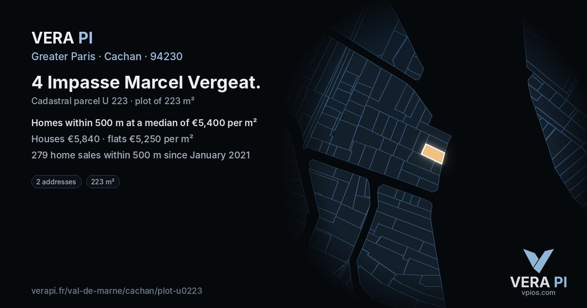 4 Impasse Marcel Vergeat, Cachan at night – the plot lit, the parcels around coloured by the prices near them