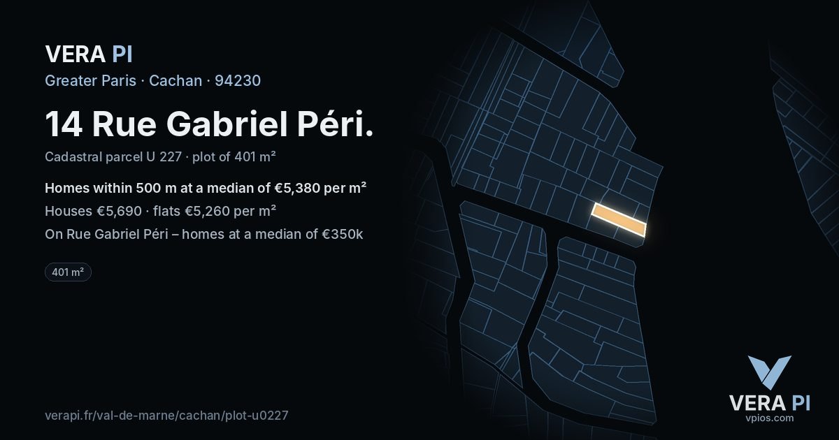 14 Rue Gabriel Péri, Cachan at night – the plot lit, the parcels around coloured by the prices near them
