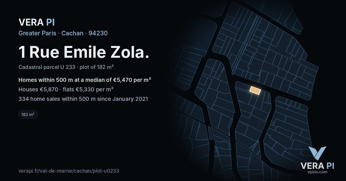 1 Rue Emile Zola, Cachan at night – the plot lit, the parcels around coloured by the prices near them