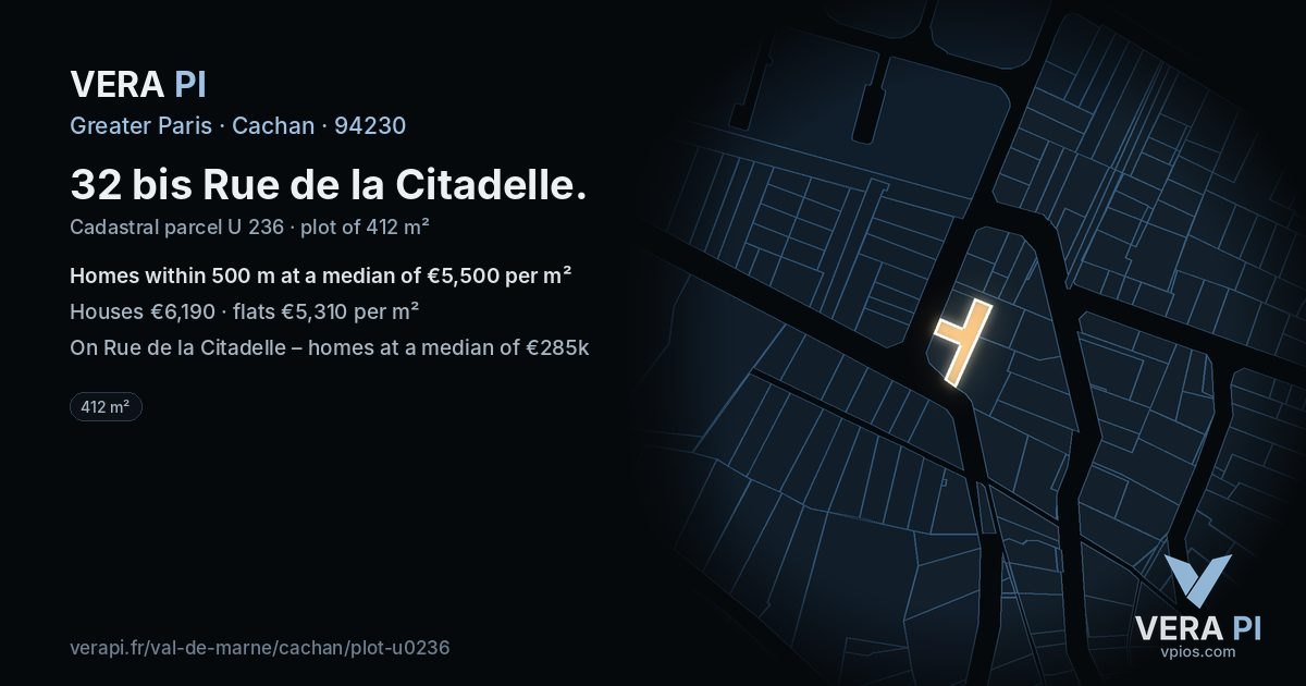32 bis Rue de la Citadelle, Cachan at night – the plot lit, the parcels around coloured by the prices near them