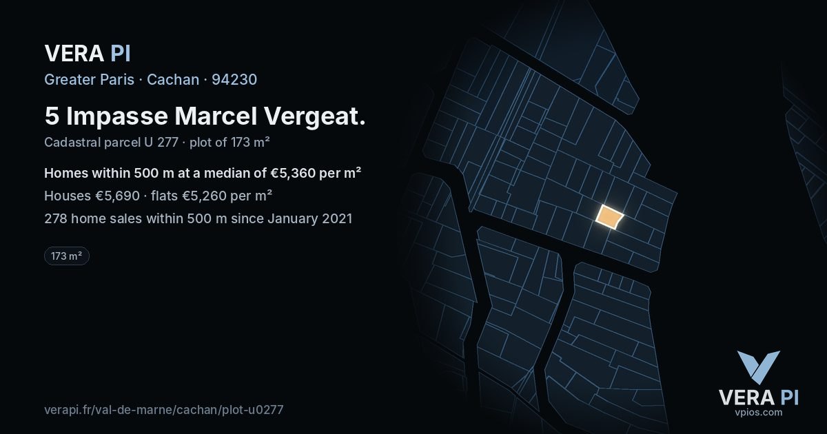 5 Impasse Marcel Vergeat, Cachan at night – the plot lit, the parcels around coloured by the prices near them