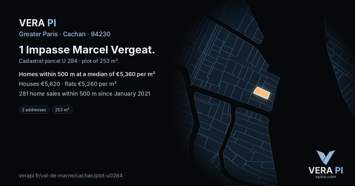 1 Impasse Marcel Vergeat, Cachan at night – the plot lit, the parcels around coloured by the prices near them