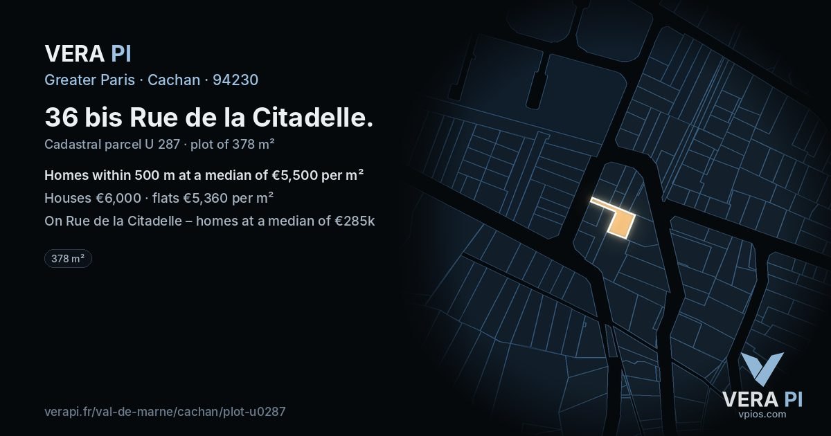 36 bis Rue de la Citadelle, Cachan at night – the plot lit, the parcels around coloured by the prices near them