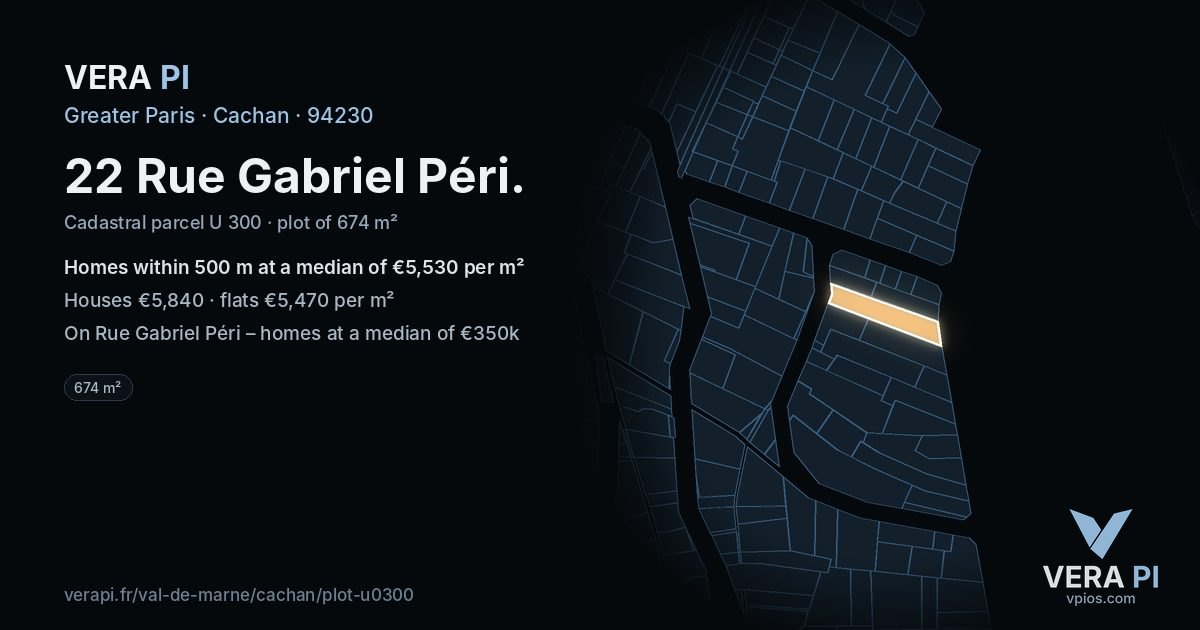 22 Rue Gabriel Péri, Cachan at night – the plot lit, the parcels around coloured by the prices near them