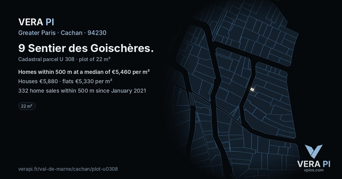 9 Sentier des Goischères, Cachan at night – the plot lit, the parcels around coloured by the prices near them