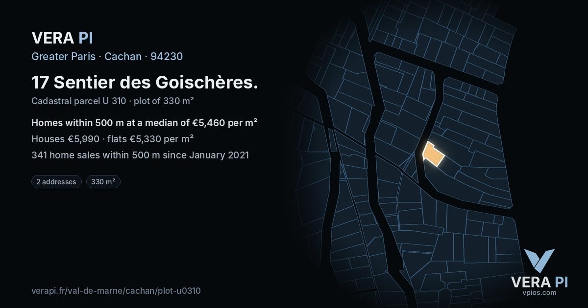 17 Sentier des Goischères, Cachan at night – the plot lit, the parcels around coloured by the prices near them