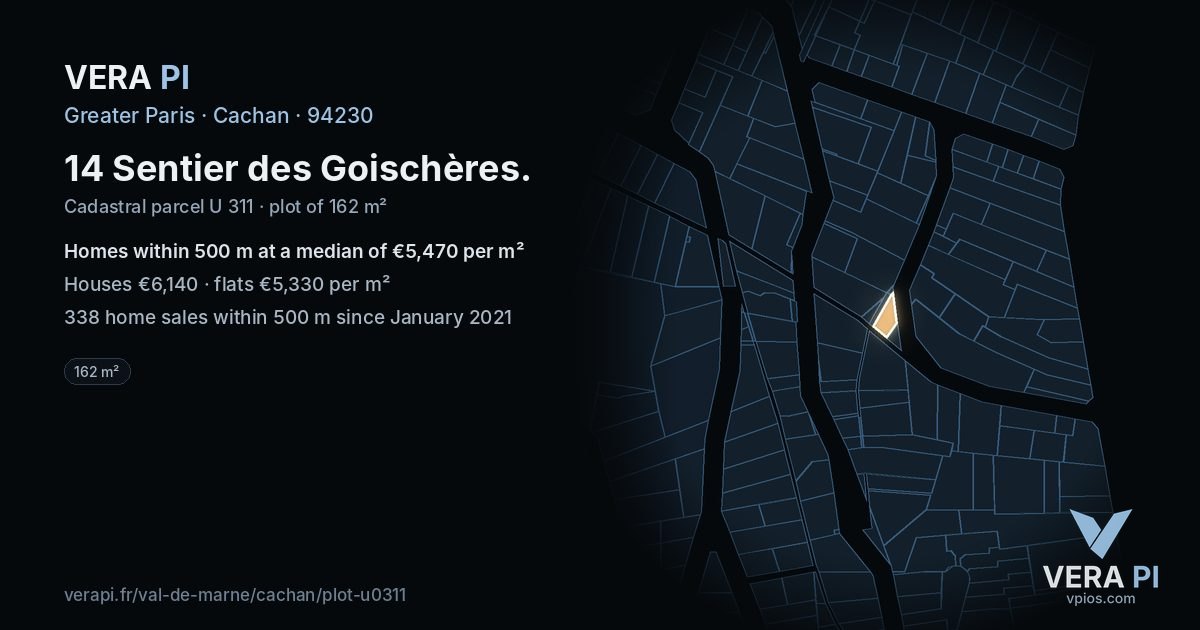 14 Sentier des Goischères, Cachan at night – the plot lit, the parcels around coloured by the prices near them