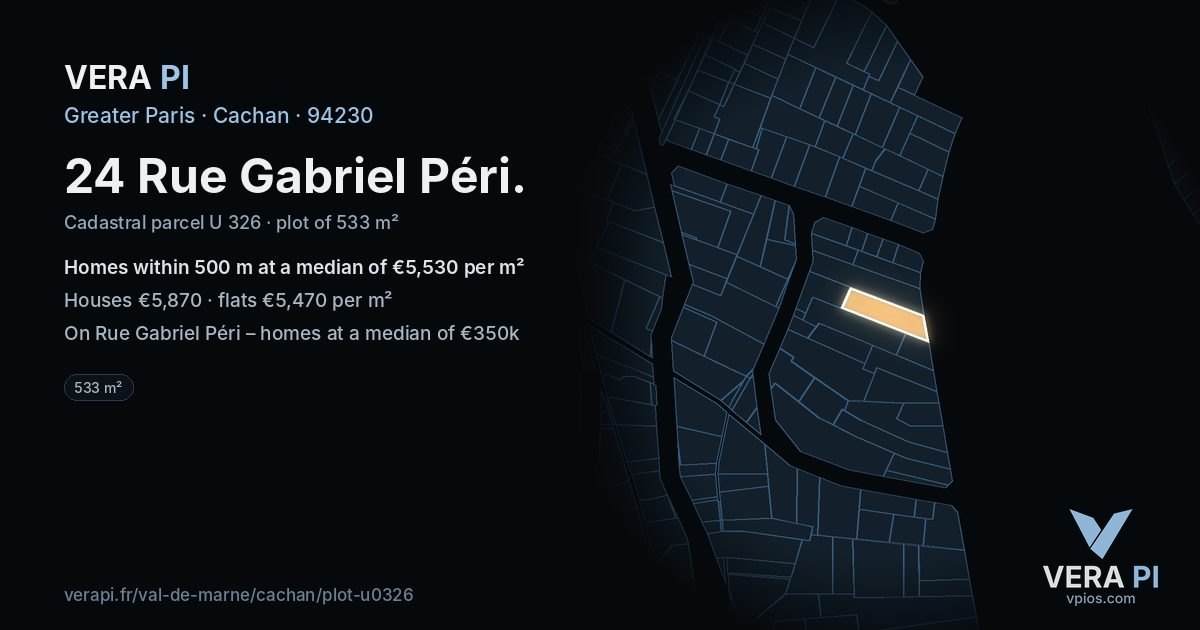 24 Rue Gabriel Péri, Cachan at night – the plot lit, the parcels around coloured by the prices near them