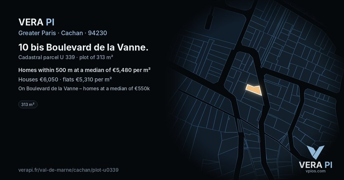 10 bis Boulevard de la Vanne, Cachan at night – the plot lit, the parcels around coloured by the prices near them
