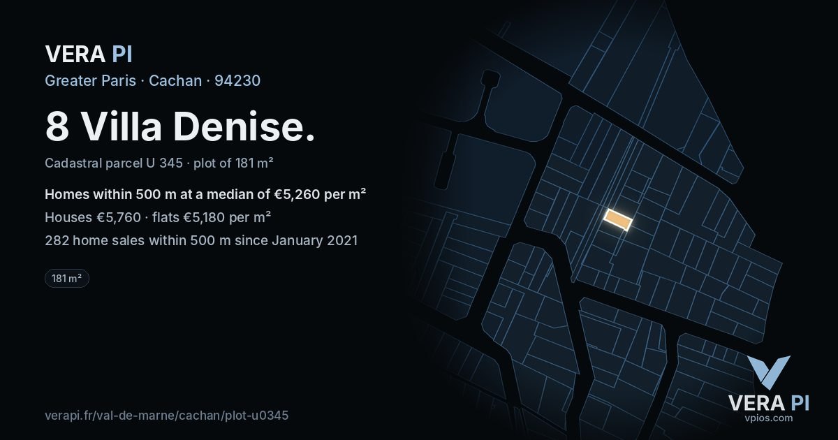 8 Villa Denise, Cachan at night – the plot lit, the parcels around coloured by the prices near them