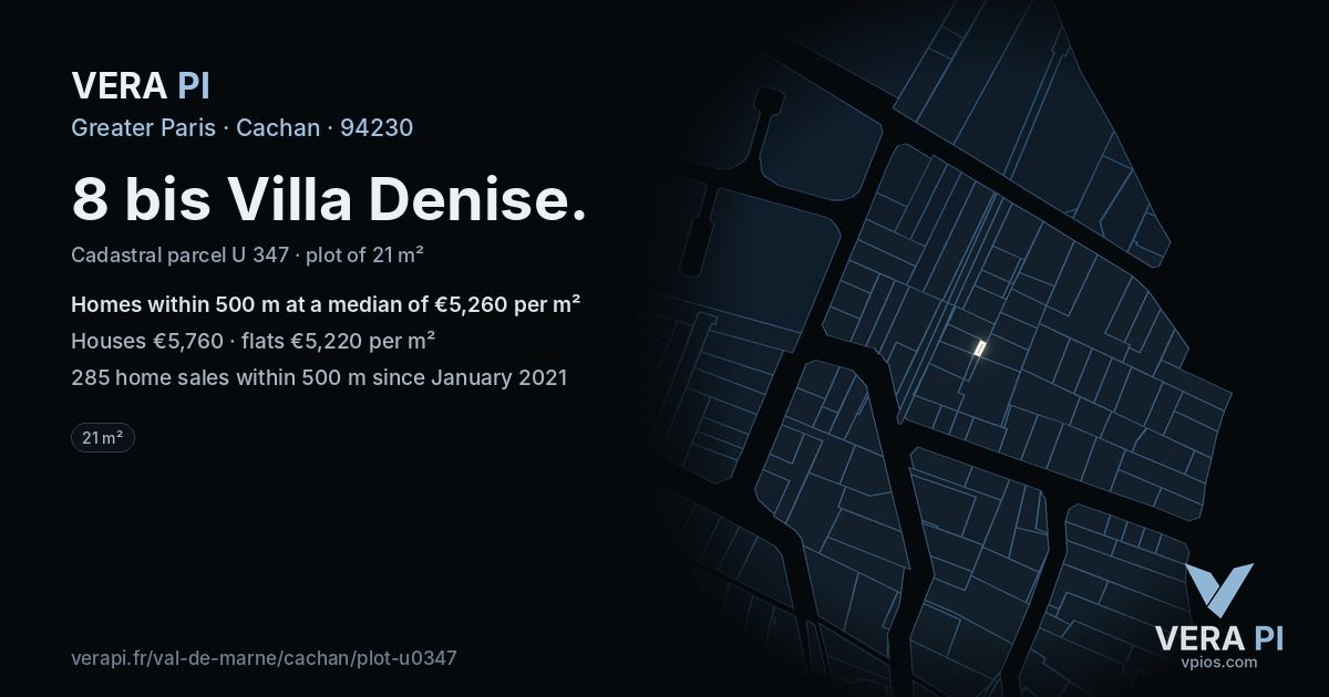8 bis Villa Denise, Cachan at night – the plot lit, the parcels around coloured by the prices near them