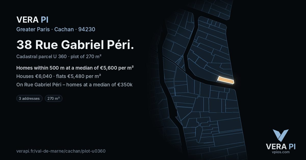 38 Rue Gabriel Péri, Cachan at night – the plot lit, the parcels around coloured by the prices near them