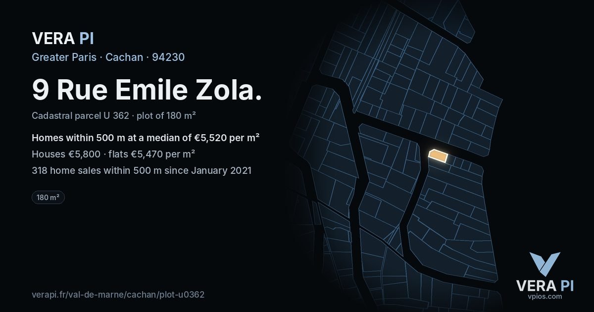 9 Rue Emile Zola, Cachan at night – the plot lit, the parcels around coloured by the prices near them