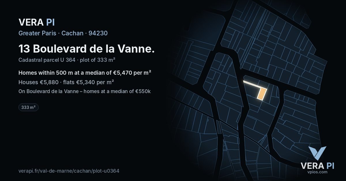 13 Boulevard de la Vanne, Cachan at night – the plot lit, the parcels around coloured by the prices near them