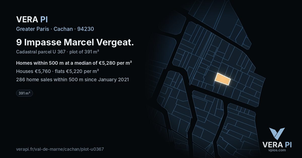 9 Impasse Marcel Vergeat, Cachan at night – the plot lit, the parcels around coloured by the prices near them