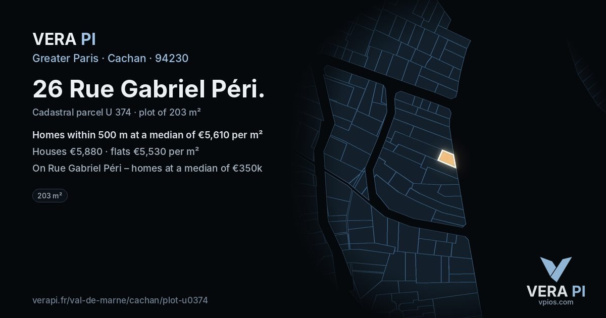 26 Rue Gabriel Péri, Cachan at night – the plot lit, the parcels around coloured by the prices near them