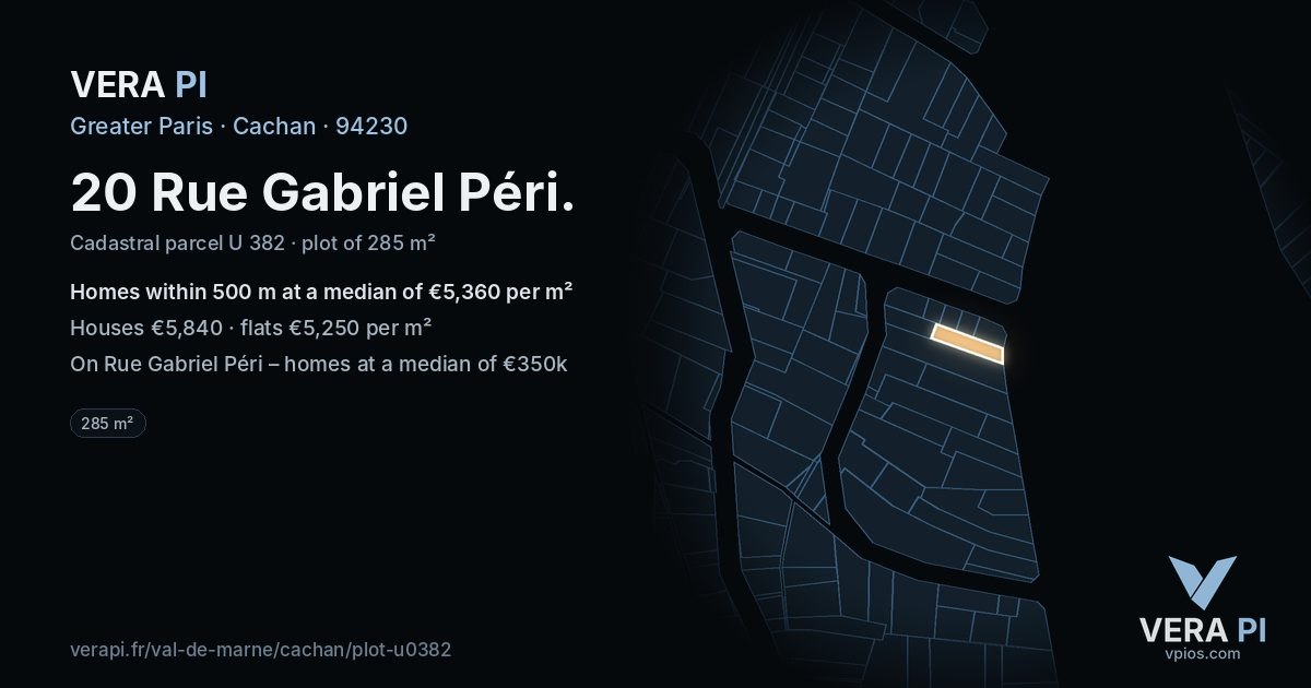 20 Rue Gabriel Péri, Cachan at night – the plot lit, the parcels around coloured by the prices near them