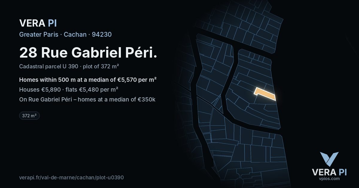 28 Rue Gabriel Péri, Cachan at night – the plot lit, the parcels around coloured by the prices near them
