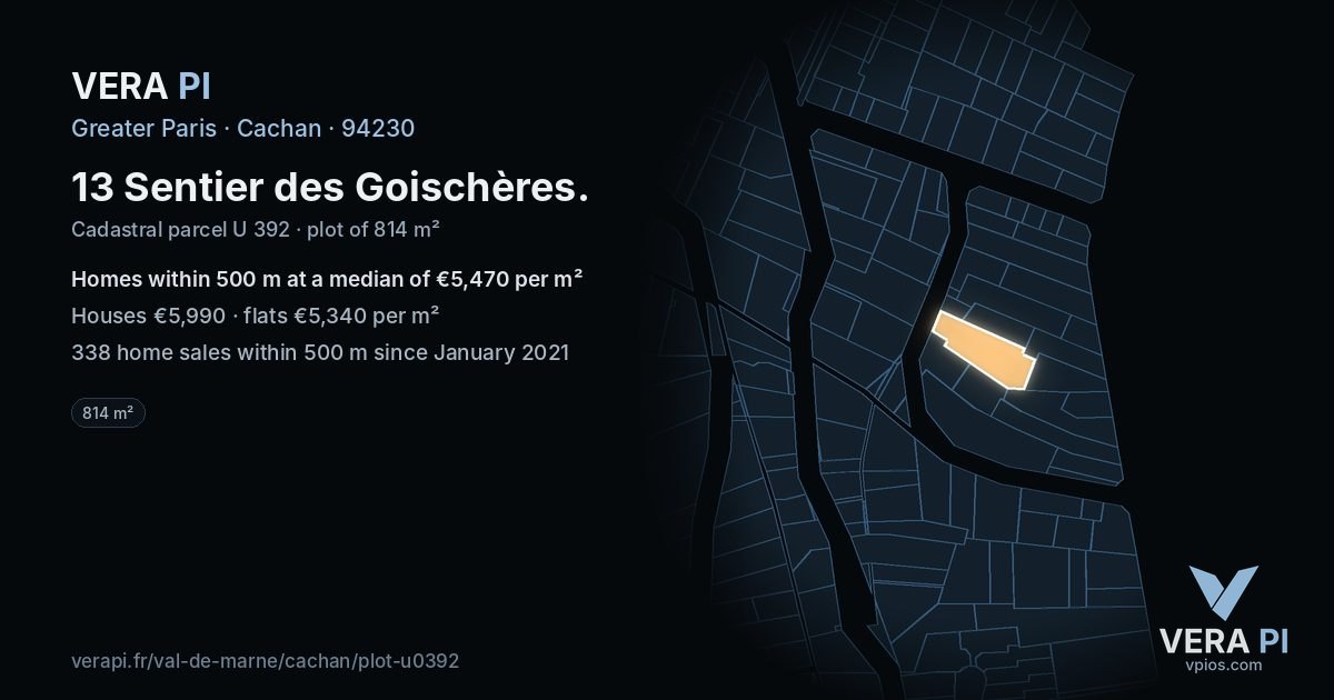 13 Sentier des Goischères, Cachan at night – the plot lit, the parcels around coloured by the prices near them