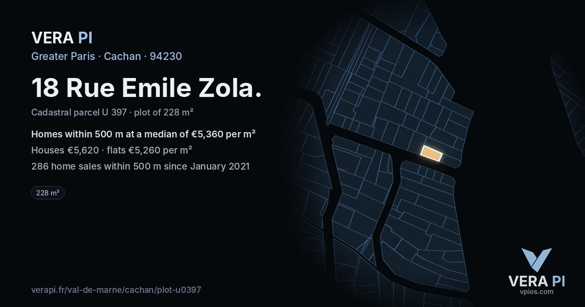 18 Rue Emile Zola, Cachan at night – the plot lit, the parcels around coloured by the prices near them