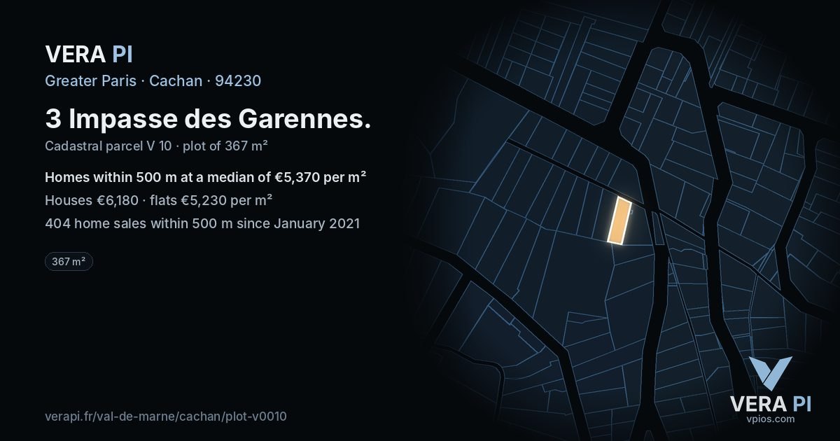 3 Impasse des Garennes, Cachan at night – the plot lit, the parcels around coloured by the prices near them