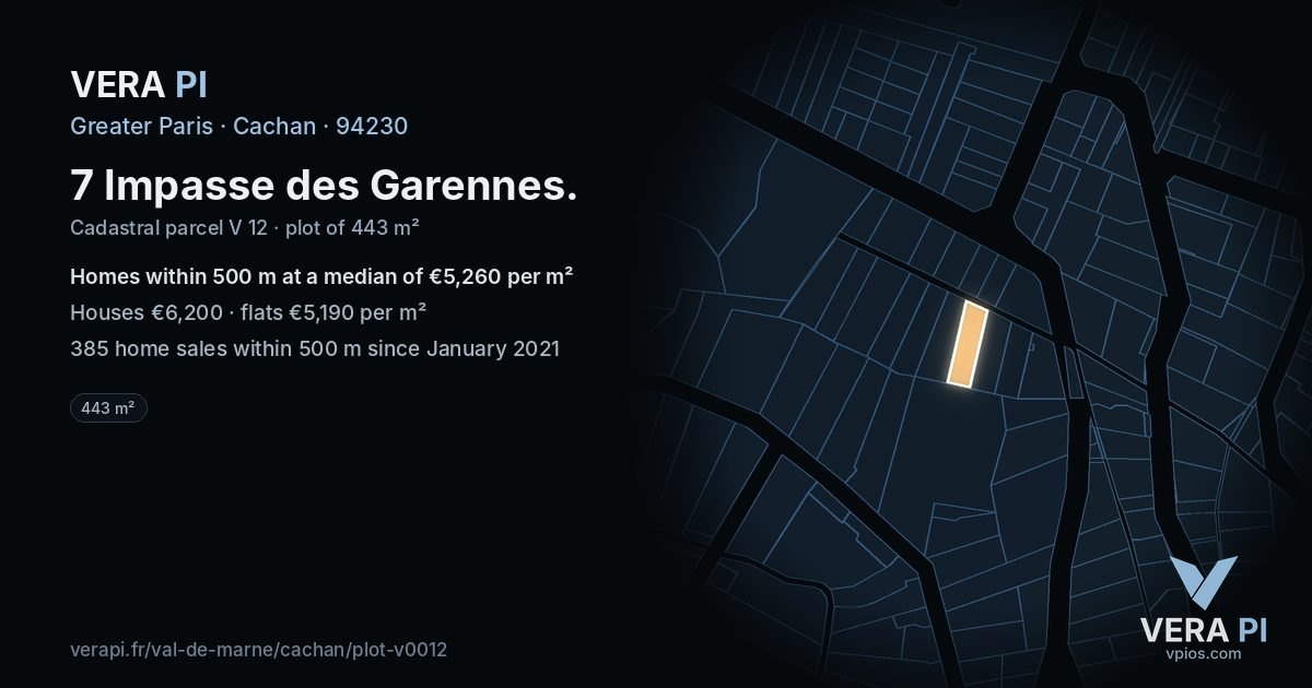 7 Impasse des Garennes, Cachan at night – the plot lit, the parcels around coloured by the prices near them