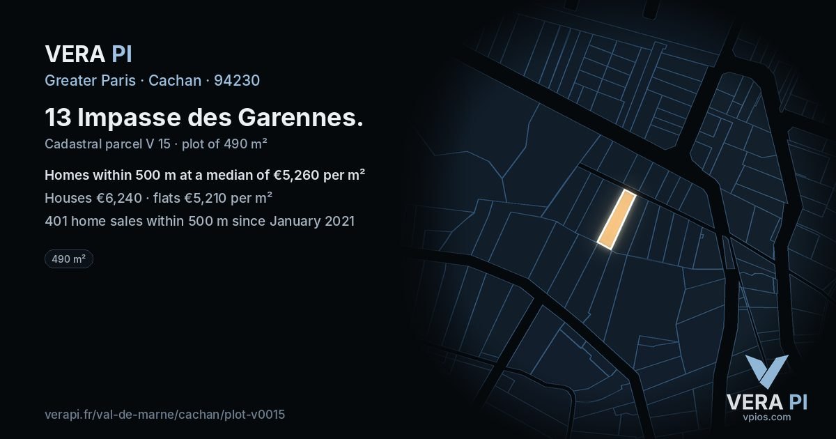 13 Impasse des Garennes, Cachan at night – the plot lit, the parcels around coloured by the prices near them